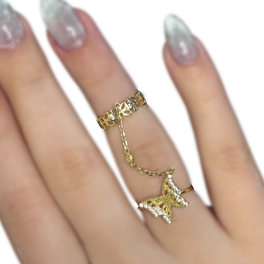 Double Butterfly Zirconia Ring
