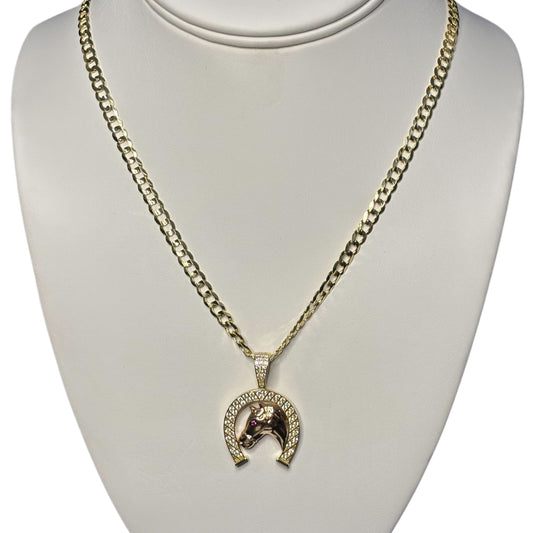 Solid Shine-Cut Chain with Horseshoe Pendant